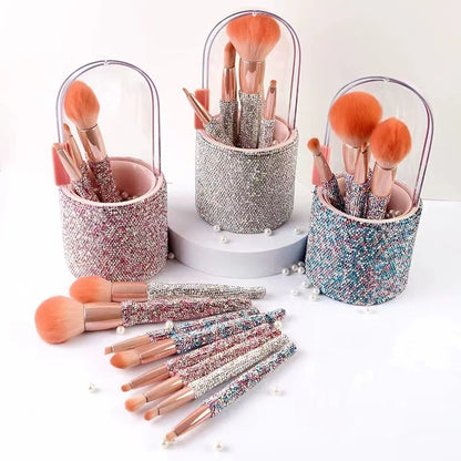 Glamorous Diamond-Embedded Makeup Brush Set - 8 Luxurious Brushes