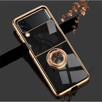 Suitable For Samsung Galaxy Z Flip3 Phone Cases Z Flip3 Ring Buckle Magnetic Suction Car Plating Protective Cover