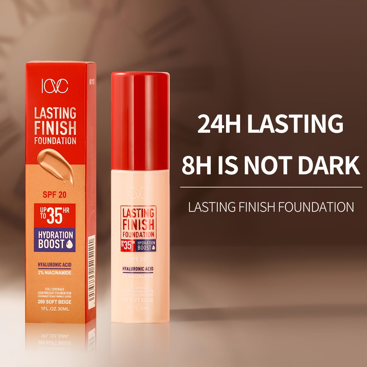 Lasting Finish Hydrating Foundation SPF 20, Medium Coverage, Moisturizing Cream Formula with Hyaluronic Acid, Suitable for All Skin Types, Waterproof 24H Wear - 1 fl oz (30ml), Soft Beige