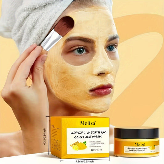 120g Vitamin C & Turmeric Clay Face Mask, Kaolin &Calendula Infused With Honey, Rejuvenating & Exfoliating, Deep Pore Cleansing, Hydrating Facial Skin Care