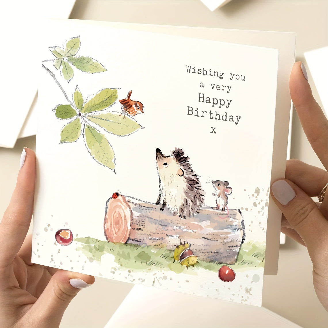 Charming Hedgehog Birthday Card With Envelope - Premium Quality, Featuring Hedgehog, Mouse & Bird Design - Perfect For Anyone