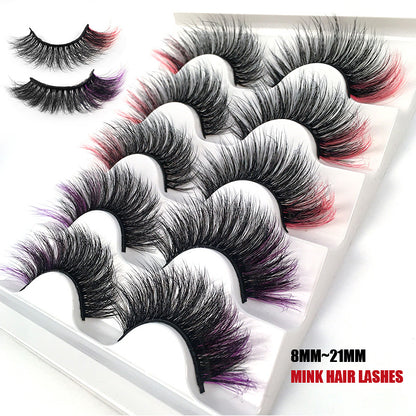 Colorful Fried 5 Pairs Of False Eyelashes Multi-Layer Thick Cross Mink Hair Eyelashes 8D FLUFFY