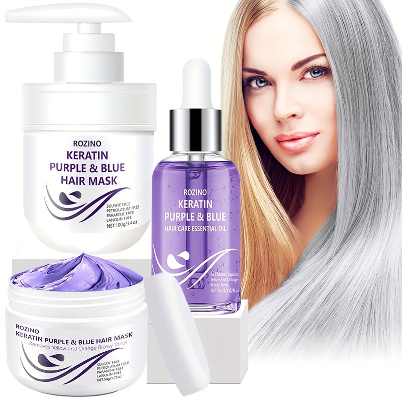 3pcs Purple Hair Care Set with Essential Oil & Deep Repair Mask