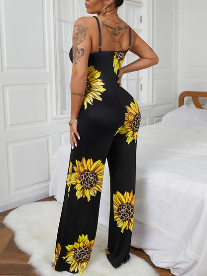 Chic Sunflower Cami Jumpsuit - Effortless Style & Comfort for Sunny Days, Ideal Womens Spring/Summer Wear