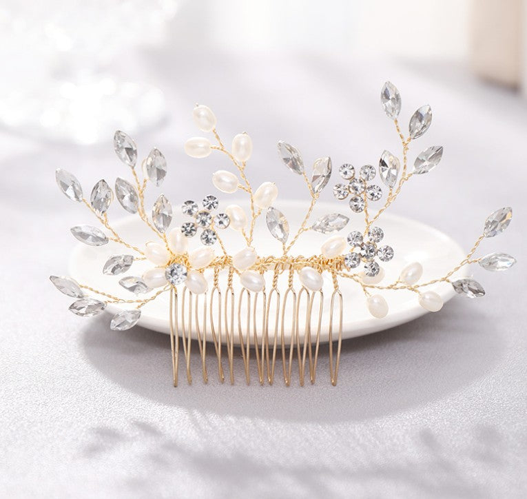 Pearl hair comb headdress Hand-woven crystal comb hair accessories