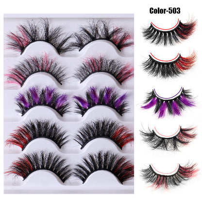 Colorful Fried 5 Pairs Of False Eyelashes Multi-Layer Thick Cross Mink Hair Eyelashes 8D FLUFFY