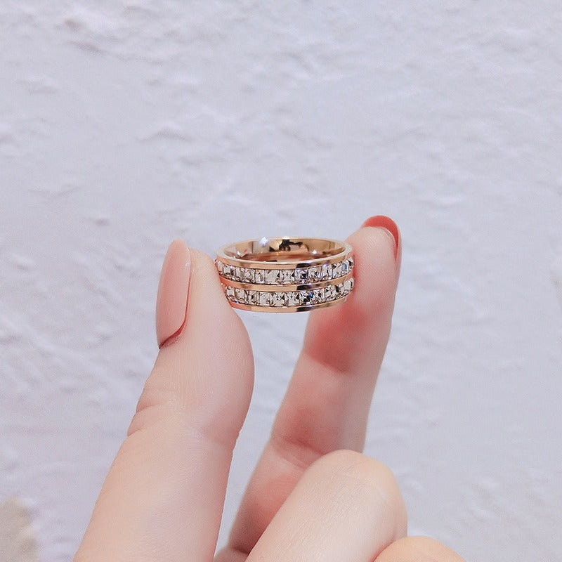 Personalized Single And Double Row Diamond Ring Women Titanium Steel Full Of Diamonds Fashion Ring Does Not Lose Color Full Of Stars Jewelry