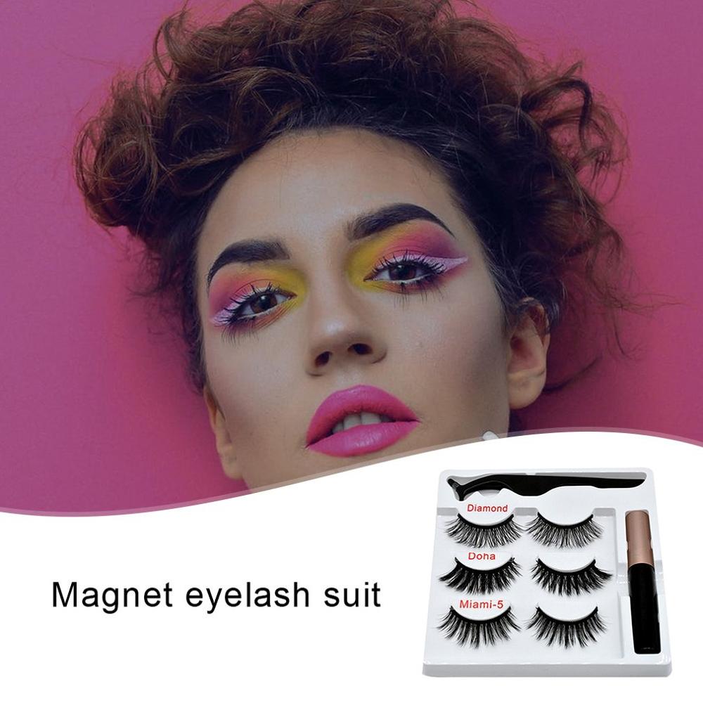 Magnetic False Eyelashes Eyeliner Magnet Eyelash Set 3 Pairs Of Magnetic Eyelashes + Eyeliner + Tweezers