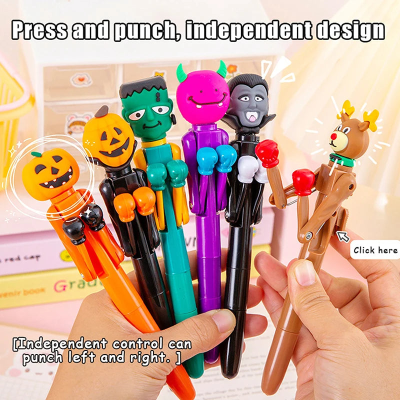 Funny Boxing Pen Vampire Pumpkin Monster Snowman Santa Claus Ballpoint Pen Decompression Toy Tricky Toys Stationery Supplies