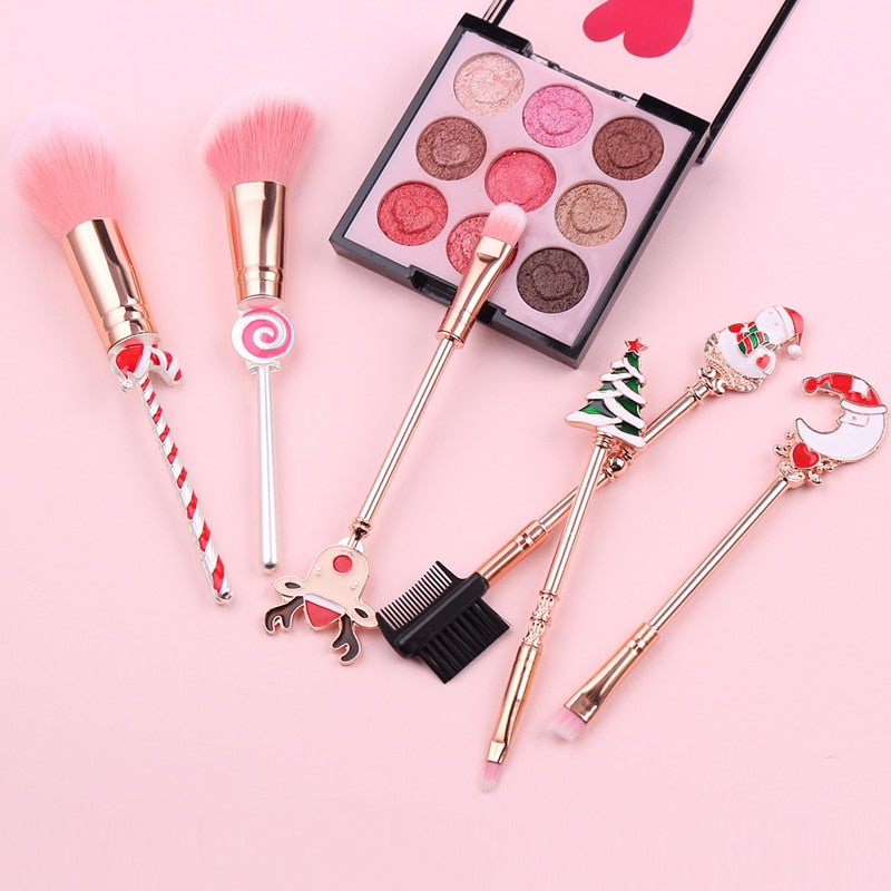 Christmas Makeup Brushes Set Soft Synthetic Hair Cosmetic Eyeliner Foundation Powder Blending Eye Shadow Makeup Tools