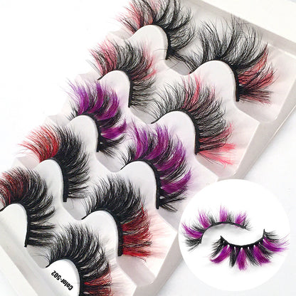 Colorful Fried 5 Pairs Of False Eyelashes Multi-Layer Thick Cross Mink Hair Eyelashes 8D FLUFFY