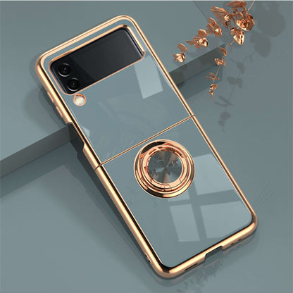 Suitable For Samsung Galaxy Z Flip3 Phone Cases Z Flip3 Ring Buckle Magnetic Suction Car Plating Protective Cover