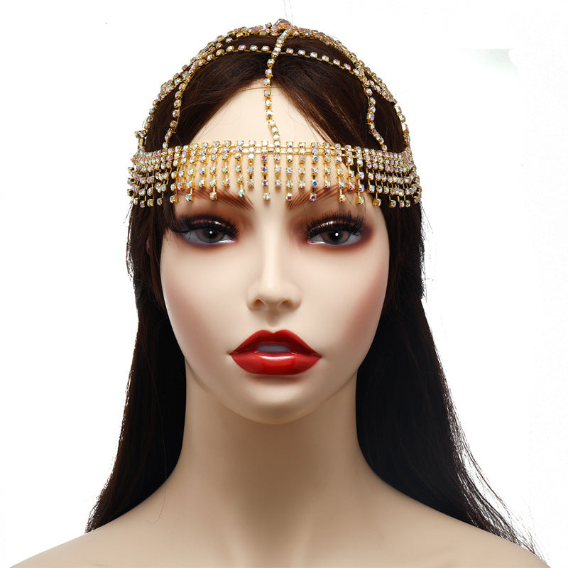 New Fashion Hair Accessories Personality Tassel Rhinestone Mesh Headwear Female Model Catwalk All-Match Trend Accessories