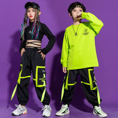 Kpop Hip Hop Sweatshirt & Cargo Pants Set for Kids