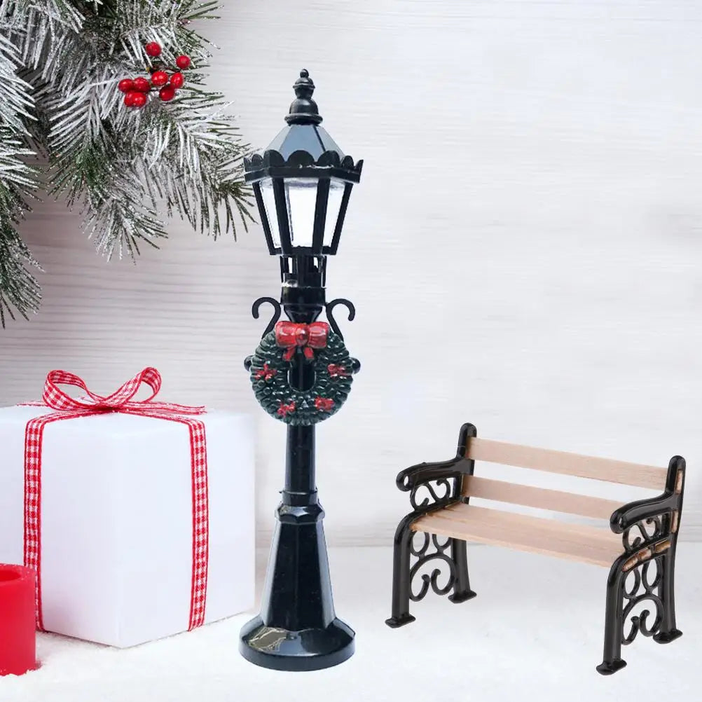 Miniature Christmas Lamp Post & Park Bench Set