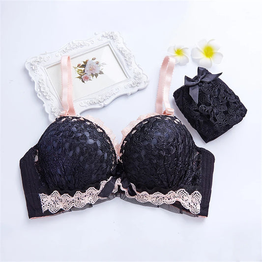 New Push Up Sexy Bra Set Women'S Red Black Underwear Panties Comfortable Breathable Bra Set Sexy Padded Underwear Sets For Women