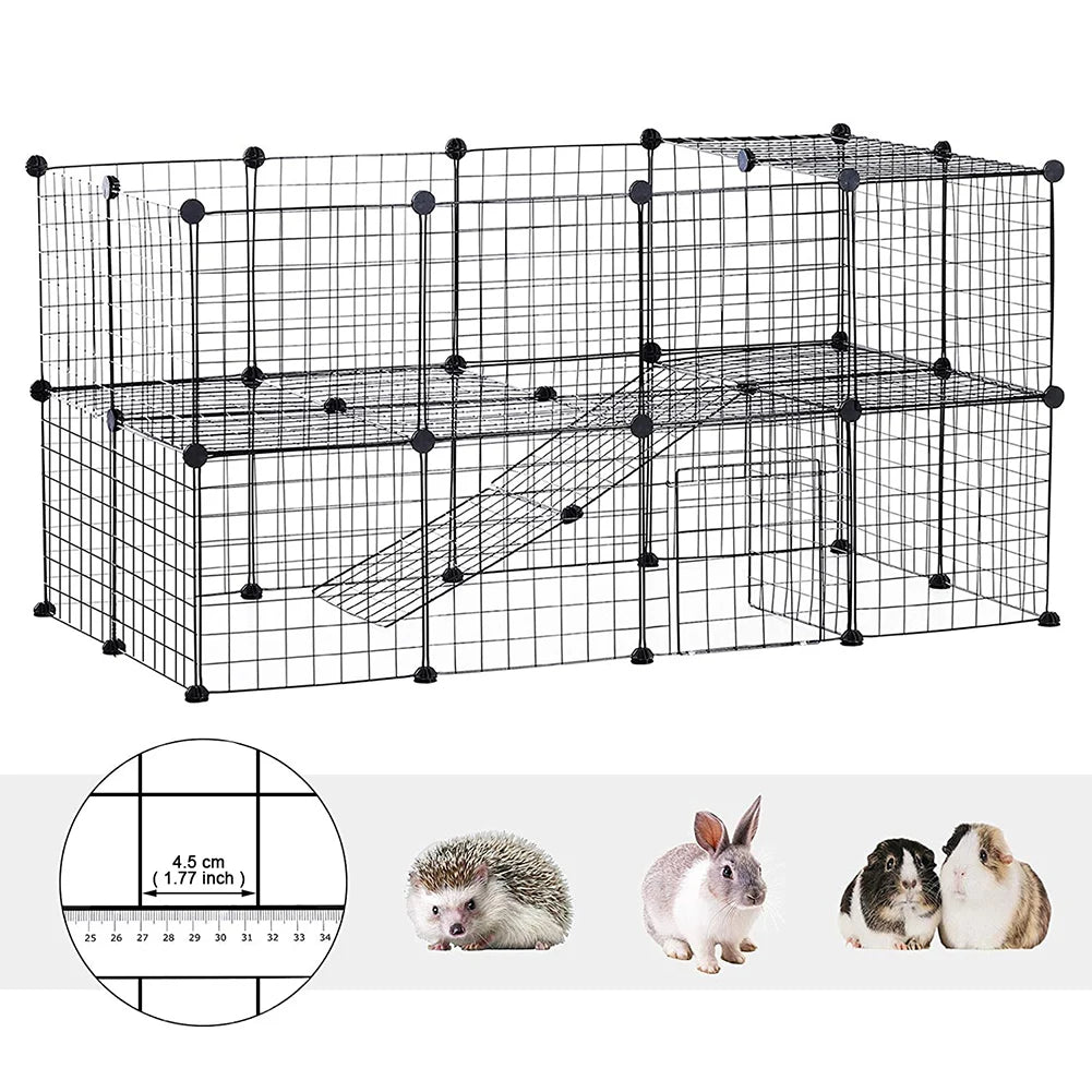 36PCS Iron Mesh Small Animal Cage DIY Kennel Fence Running Play Pen Pet Playpen Cat Rabbits Guinea Hamster Crate House Barrier