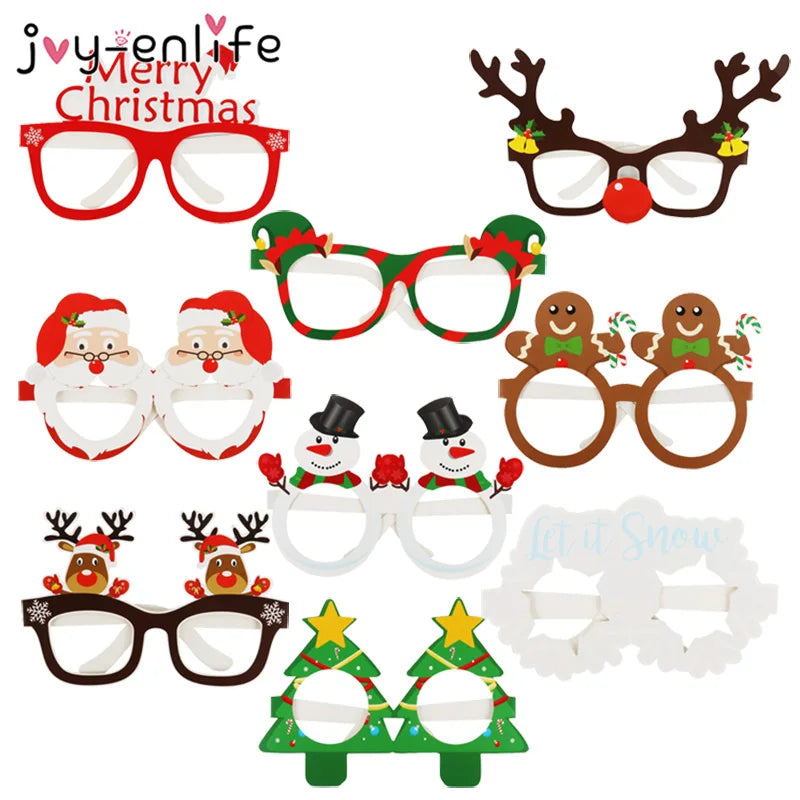 9pcs 2024 Christmas Glasses Santa Claus Snowman Snowflake Tree Elk Paper Glasses Party Photo Props Christmas Decoration For Home