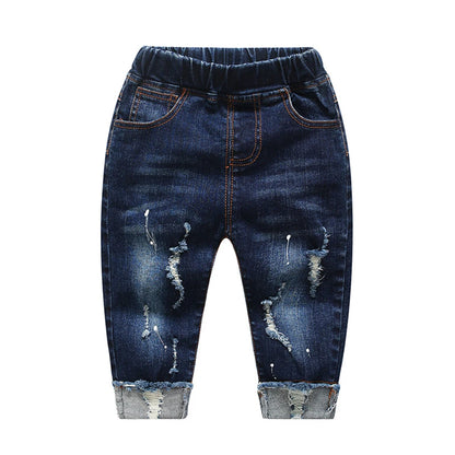 0-5T Baby Jeans Boys Stretchy Denim Trousers Toddler Clothing Girls Pants Little Kids Clothes Blue Black Ripped Holes