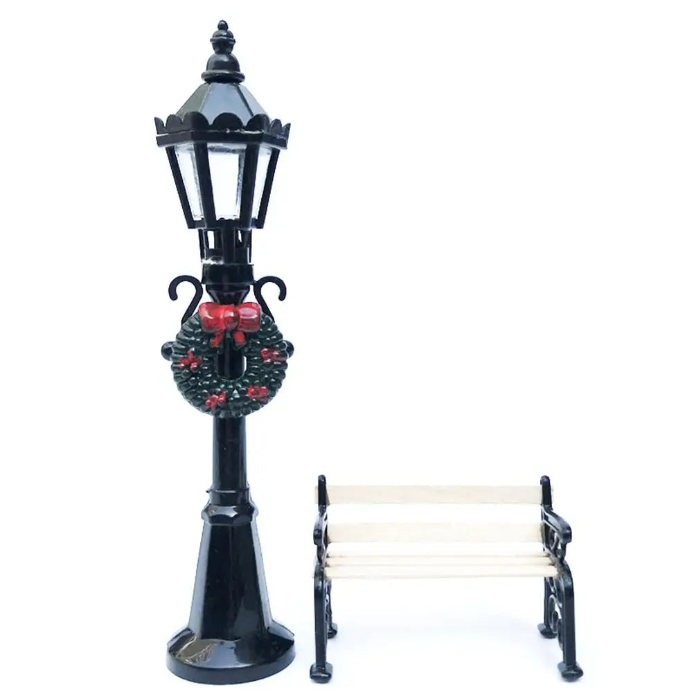 Miniature Christmas Lamp Post & Park Bench Set