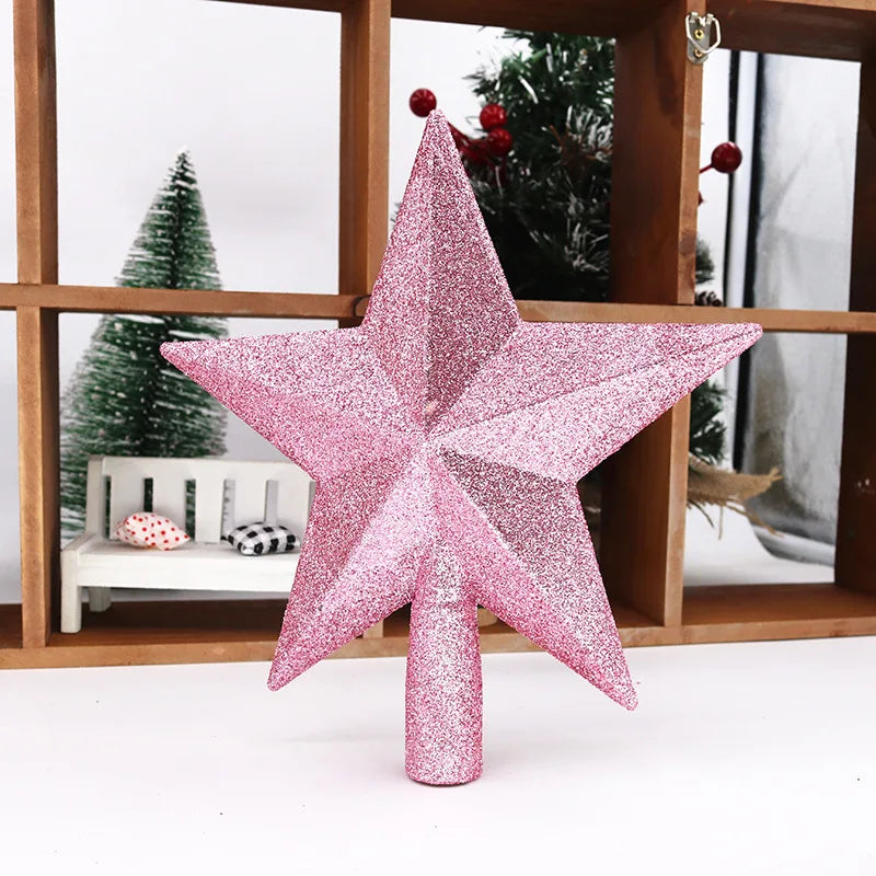 Christmas Tree Top Star Decorations, Shiny Gold Powder, Five-Pointed Star, New Year's Ornament, Merry Christmas Decorations,