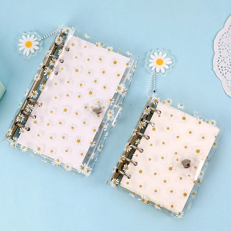 A7/A6 Cute Daisy Spiral Binder Notebook Agenda Cover with Storage Bag Kawaii Transparent School Diary Journal Planner Stationery