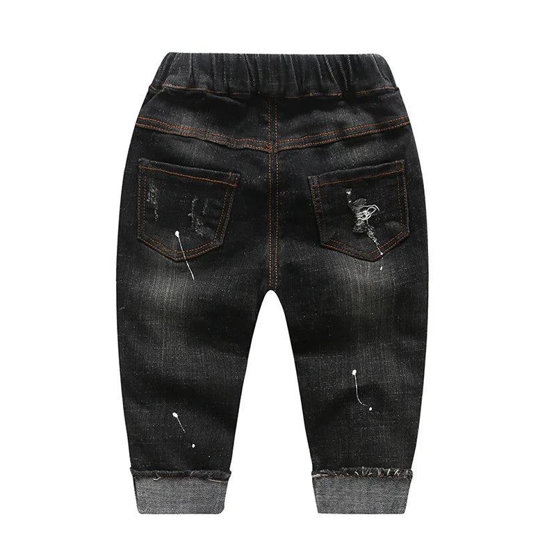 0-5T Baby Jeans Boys Stretchy Denim Trousers Toddler Clothing Girls Pants Little Kids Clothes Blue Black Ripped Holes