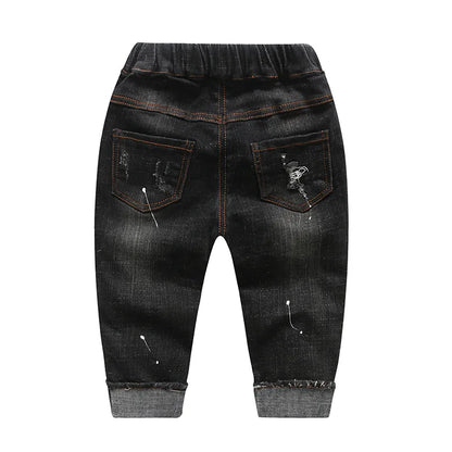 0-5T Baby Jeans Boys Stretchy Denim Trousers Toddler Clothing Girls Pants Little Kids Clothes Blue Black Ripped Holes