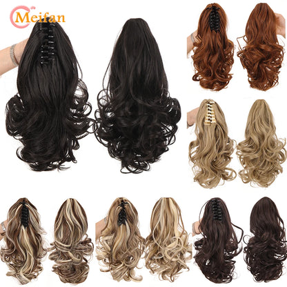 MEIFAN Synthetic Short Wavy Claw Ponytail Clip In Hair Extension Black Brown Pony Tail Clip In Hair Tail Natural False Hairpiece