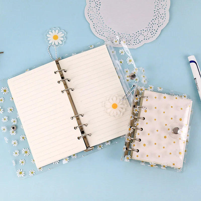 A7/A6 Cute Daisy Spiral Binder Notebook Agenda Cover with Storage Bag Kawaii Transparent School Diary Journal Planner Stationery