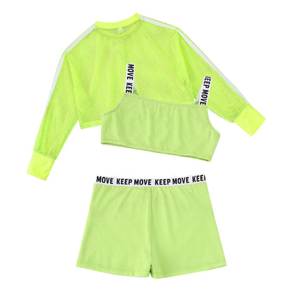 Girls Hip Hop Dance Outfit 3pcs Set - Breathable and Stylish