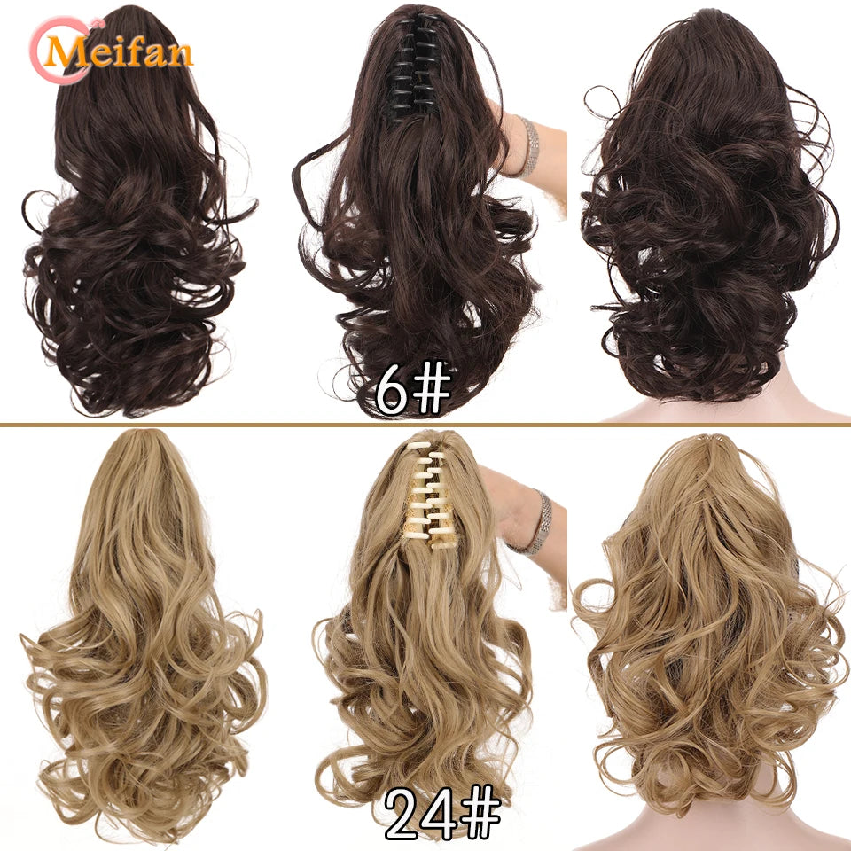 MEIFAN Synthetic Short Wavy Claw Ponytail Clip In Hair Extension Black Brown Pony Tail Clip In Hair Tail Natural False Hairpiece