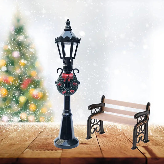 Miniature Christmas Lamp Post & Park Bench Set