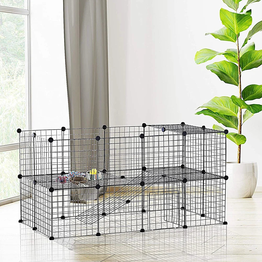 36PCS Iron Mesh Small Animal Cage DIY Kennel Fence Running Play Pen Pet Playpen Cat Rabbits Guinea Hamster Crate House Barrier