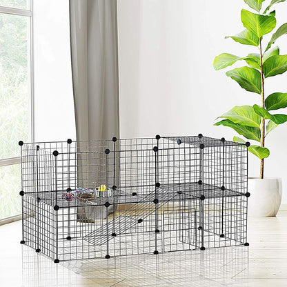 36PCS Iron Mesh Small Animal Cage DIY Kennel Fence Running Play Pen Pet Playpen Cat Rabbits Guinea Hamster Crate House Barrier