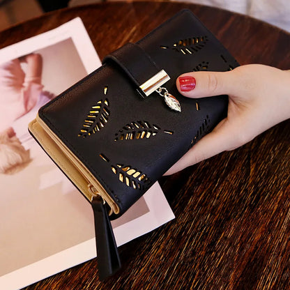 Playful PU Leather Women’s Wallet with Leaf Design