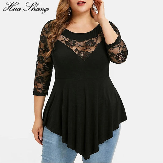 Plus Size 5XL Floral Lace Hollow Out Sexy Tunic Blouse Women Clothing Summer Big Size Tops Ladies Ruffles Irregular Blusas