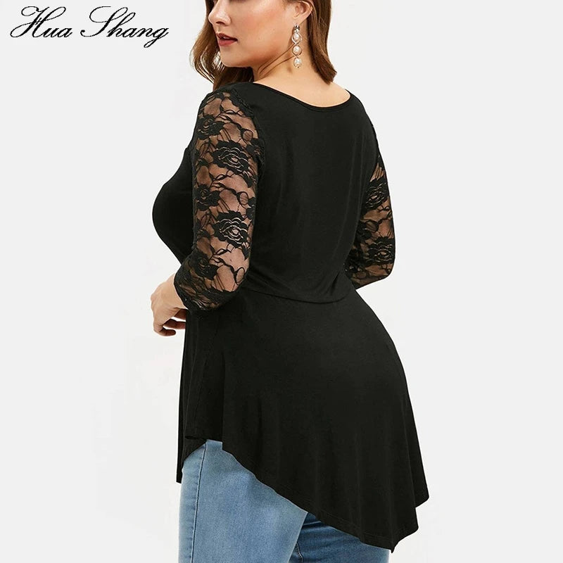 Plus Size 5XL Floral Lace Hollow Out Sexy Tunic Blouse Women Clothing Summer Big Size Tops Ladies Ruffles Irregular Blusas