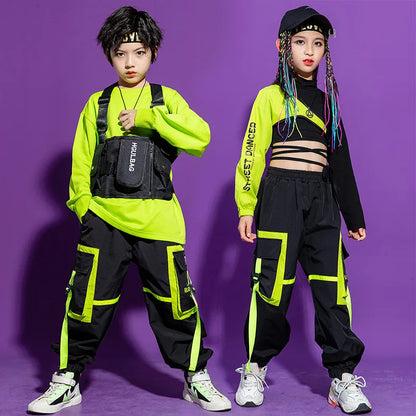 Kpop Hip Hop Sweatshirt & Cargo Pants Set for Kids