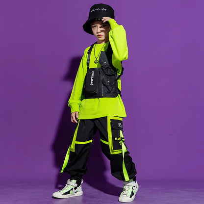 Kpop Hip Hop Sweatshirt & Cargo Pants Set for Kids