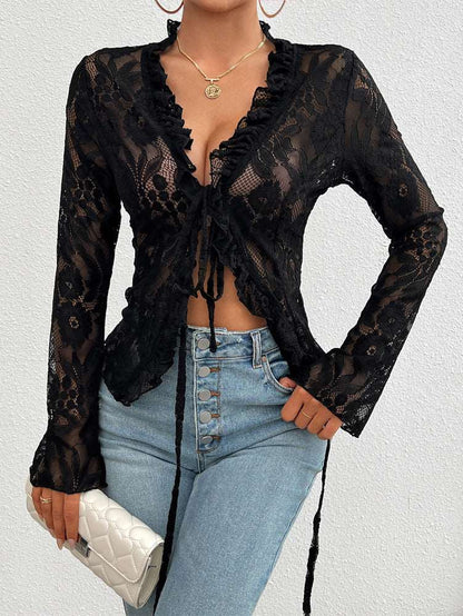 Spring Summer Slim-fit Long Cuff Lace Top