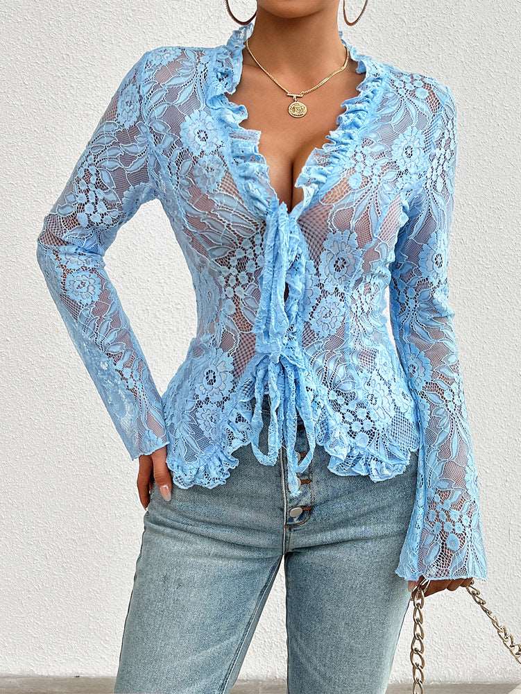 Spring Summer Slim-fit Long Cuff Lace Top