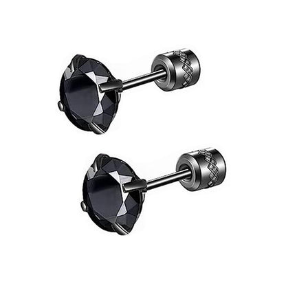 Stainless Steel Four-claw Round Double Zircon Stud Earrings