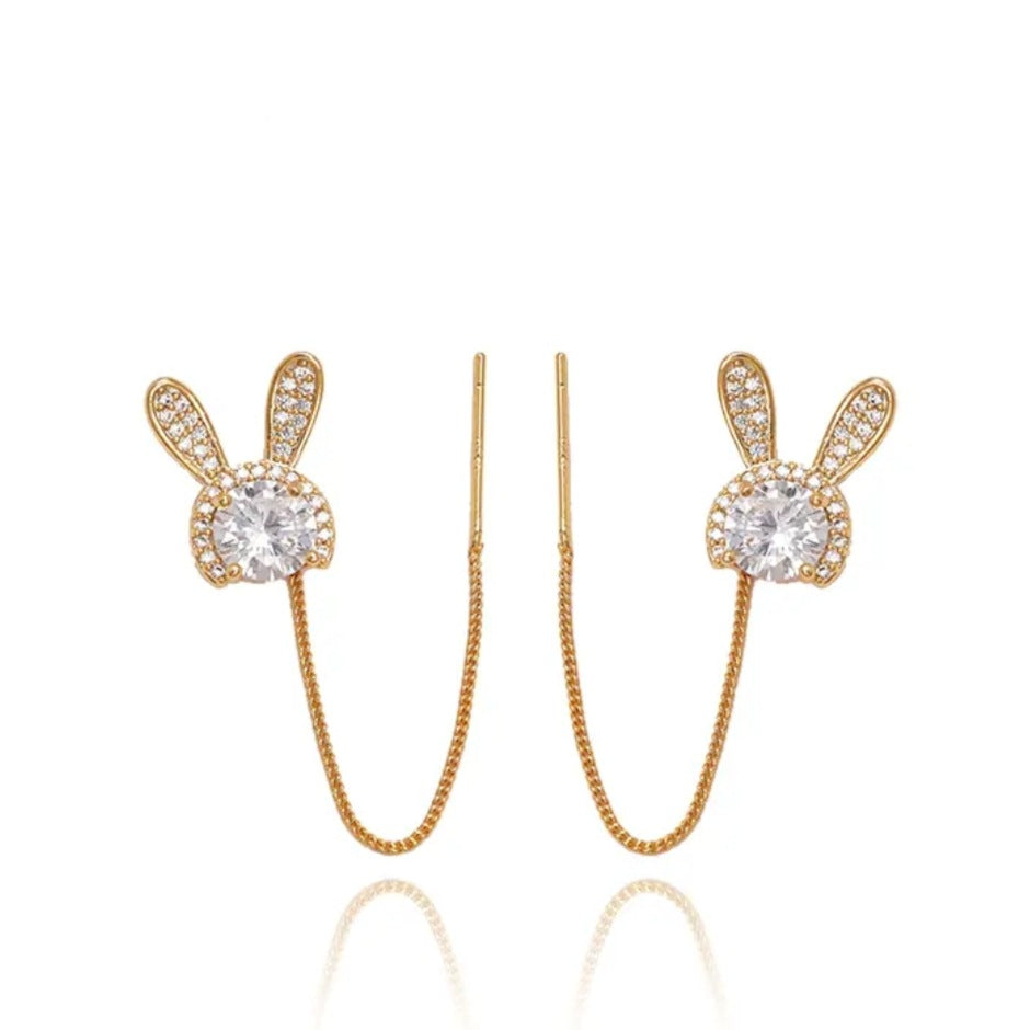 Xinchuangyi Douyin New Zircon Rabbit Ear Wire Fashion Classic Niche Light Luxurious Temperament Cute Rabbit Ear Wire