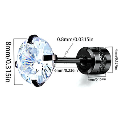 Stainless Steel Four-claw Round Double Zircon Stud Earrings