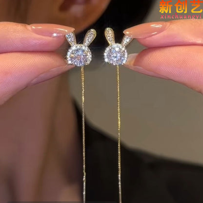 Xinchuangyi Douyin New Zircon Rabbit Ear Wire Fashion Classic Niche Light Luxurious Temperament Cute Rabbit Ear Wire