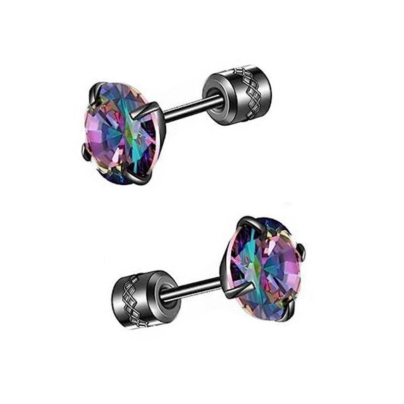 Stainless Steel Four-claw Round Double Zircon Stud Earrings