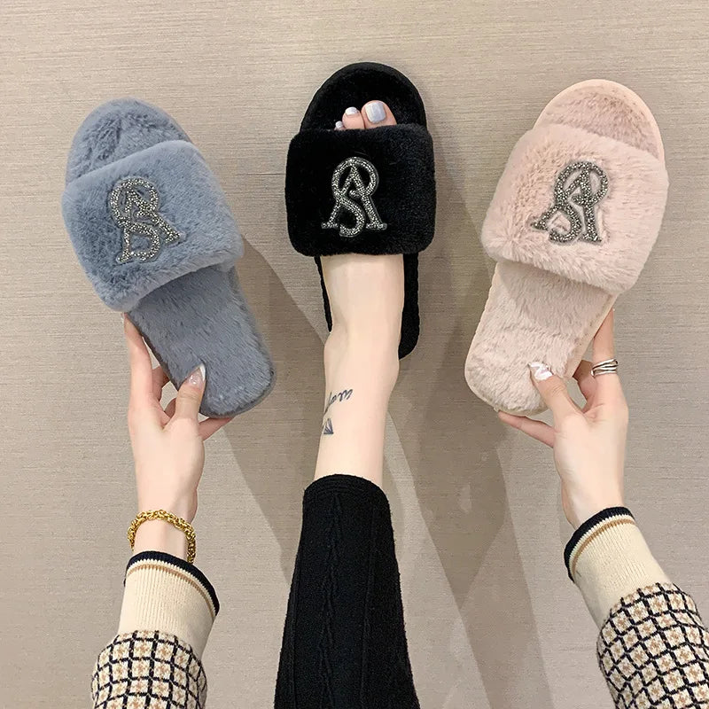 Cozy Rhinestone Slippers for Women