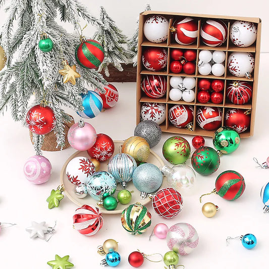 44Pcs/box Christmas Balls Decorative Supplies Exquisitely Painted Christmas Tree Pendants New Year Party Home Decoration