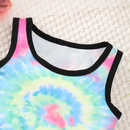 Girls Clothes Summer New Children Set Sleeveless Round Neck Tank Top Shorts Halo Dyed Casual Comfort Girls Outfits 8-12 Years